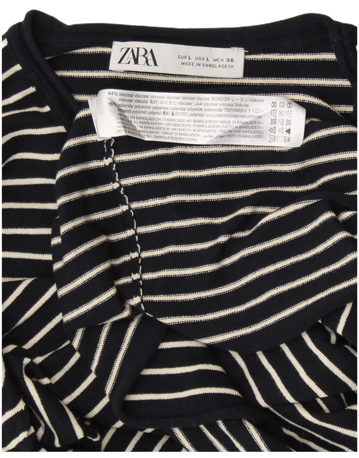 ZARA sweater med rund hals til kvinder UK 14 Stor marineblå stribet viskose
