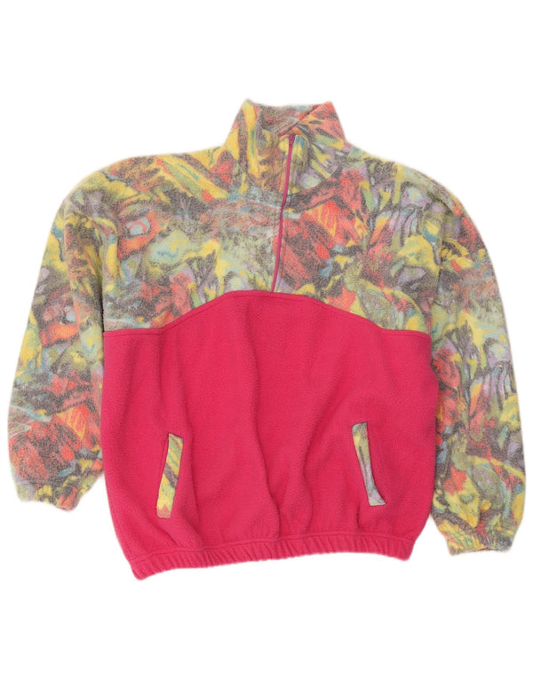 Vintage kvinders abstrakt mønster fleecetrøje UK 20 2XL Pink Colourblock