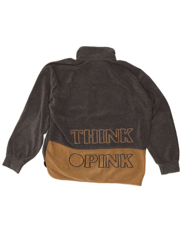 Tænk Pink Herre grafisk lynlås-hals Fleece Jumper Medium Grå Colourblock