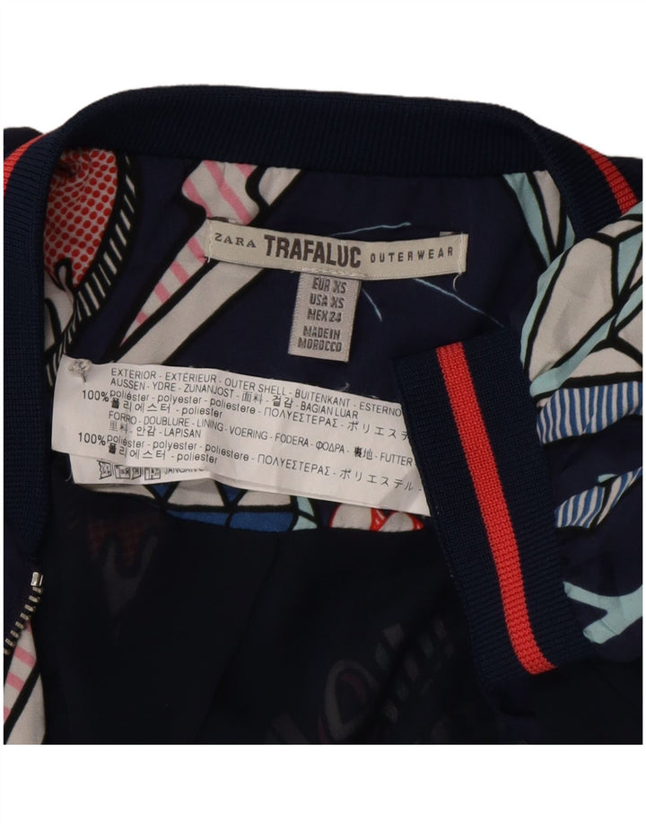 Zara kvinders abstrakt mønster Loose Fit bomberjakke UK 6 XS marineblå