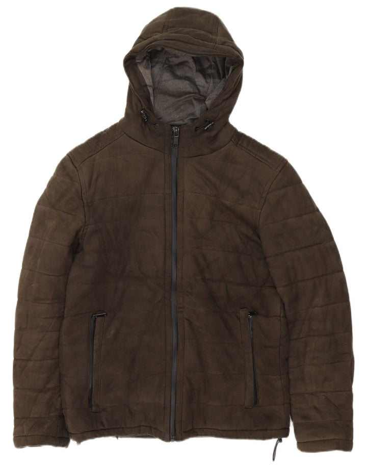 ZARA Herre hættepolstret jakke UK 40 Stor Khaki Polyester