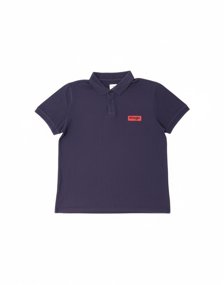WRANGLER Mens Polo Shirt Medium Navy Blue Cotton