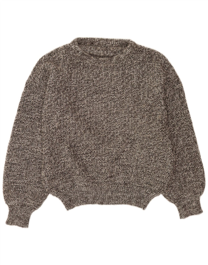 Vintage Herre Button Neck Jumper Sweater Stor Grå Flecked