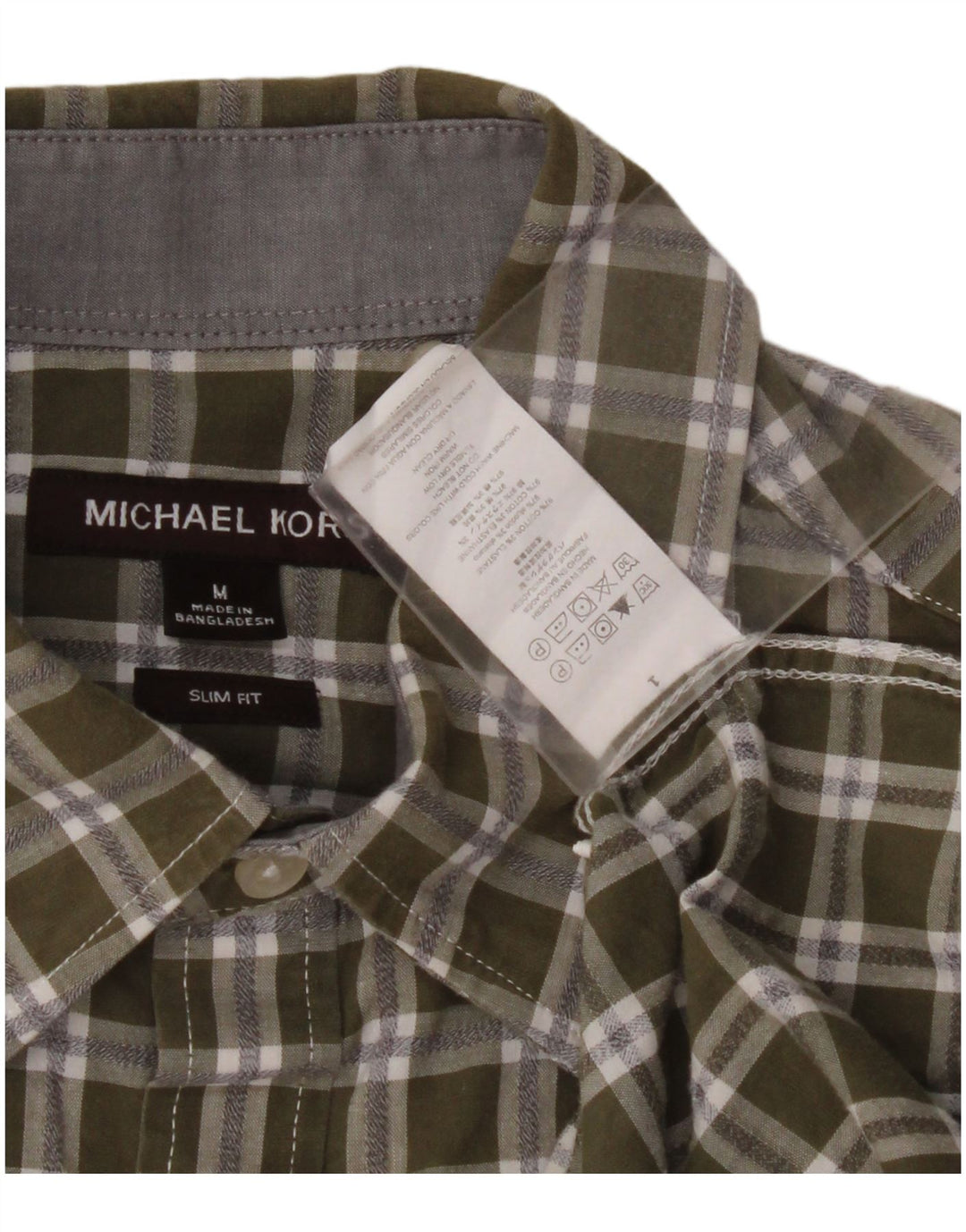 MICHAEL KORS Herre Slim Fit skjorte Medium Khaki ternet bomuld