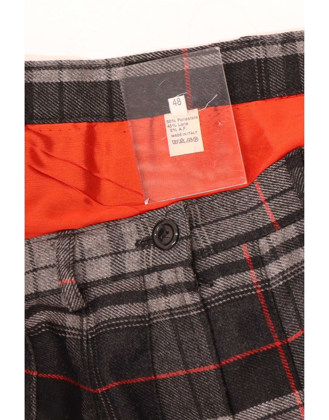Vintage kvindekniv plisseret nederdel W30 mellemgrå ternet polyester
