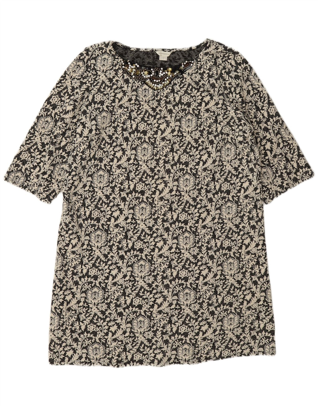 Monsoon Womens Shift Dress UK 16 Large Black Floral Cotton