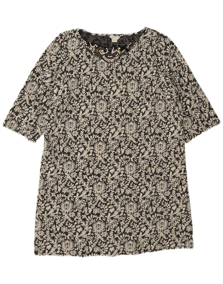 Monsoon Womens Shift Dress UK 16 Large Black Floral Cotton