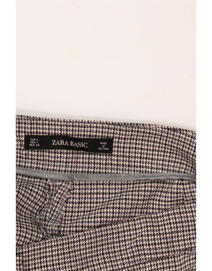 ZARA Womens Slim Cropped Trousers Large W30 L26 Grey Houndstooth Polyester Vintage Zara and Second-Hand Zara from Messina Hembry 