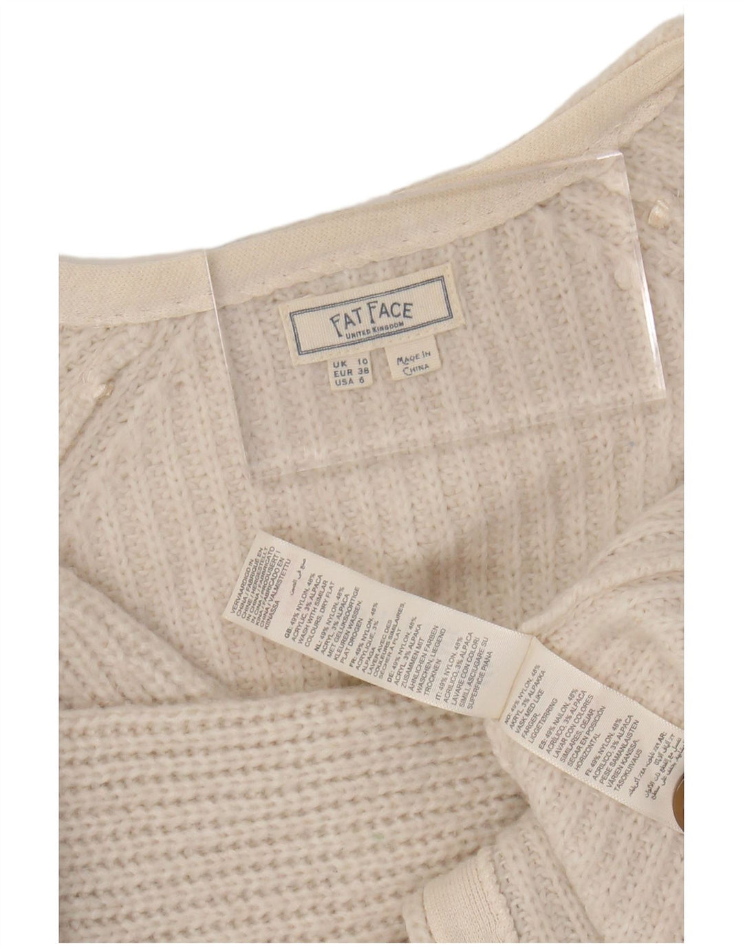 FAT FACE Womens Crop Oversized cardigan sweater UK 10 Small White Nylon