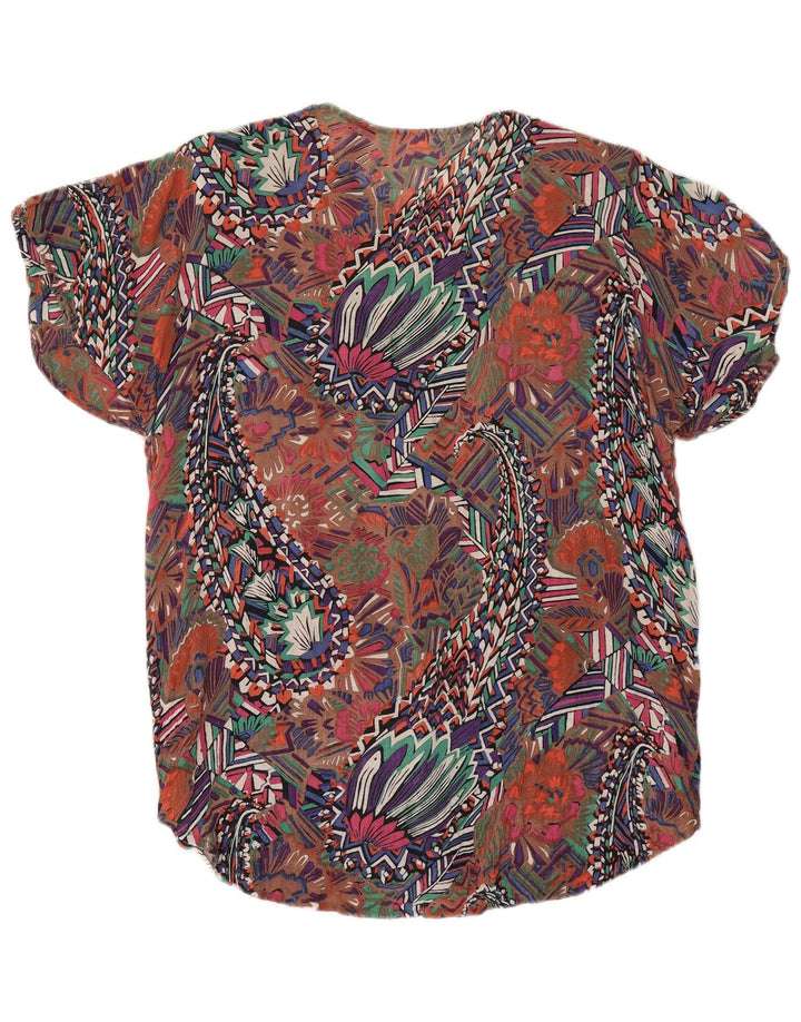 Vintage kvinders abstrakt mønster skjorte bluse UK 14 Large Multicolor