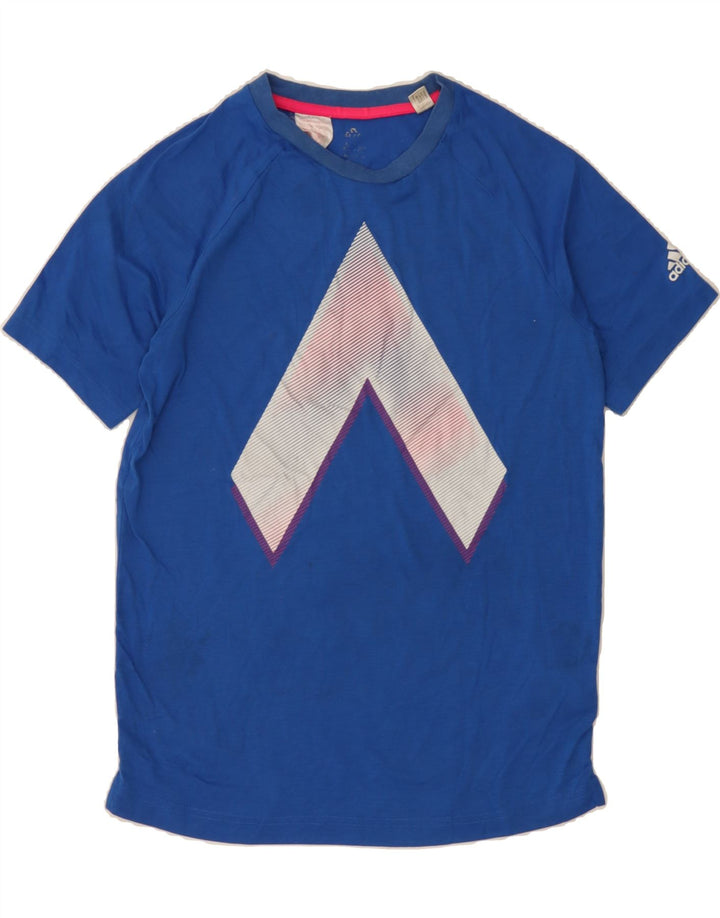 ADIDAS Boys Climalite Graphic T-Shirt Top 13-14 Years Blue Polyester Vintage Adidas and Second-Hand Adidas from Messina Hembry 