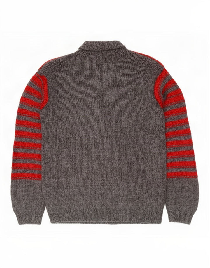 Vintage Herre rullehals sweater mellem grå stribet