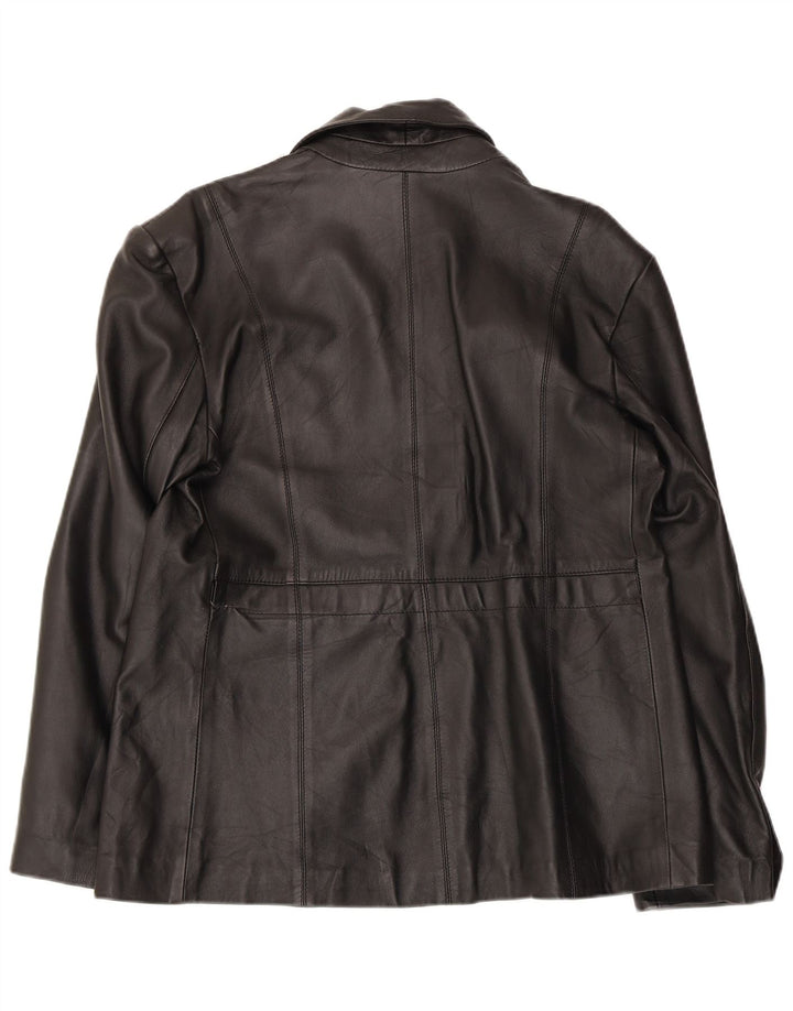 VINTAGE Womens 3 Button Leather Blazer Jacket IT 48 XL Black Leather