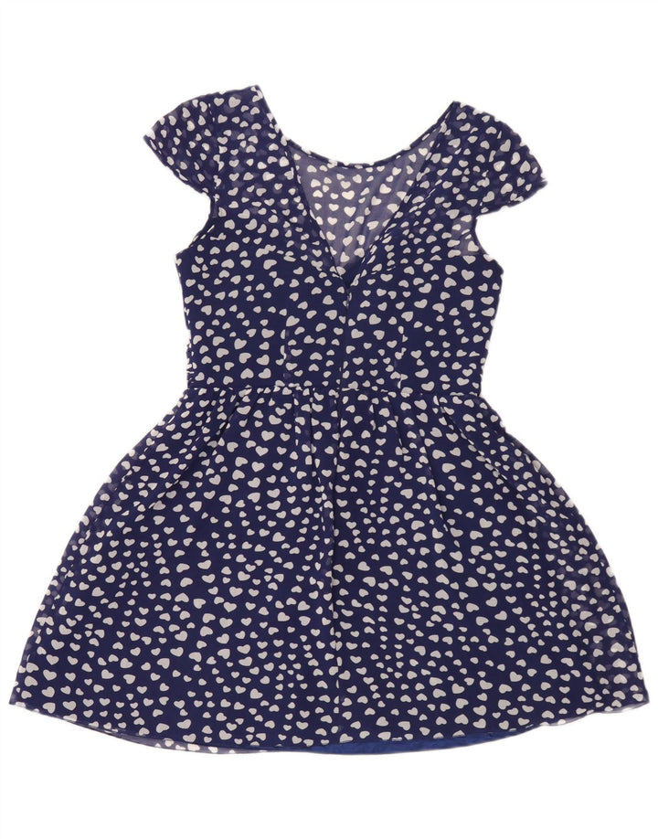 Lipsy Womens Abstrakt A-Line Kjole UK 12 Medium Blue Polyester
