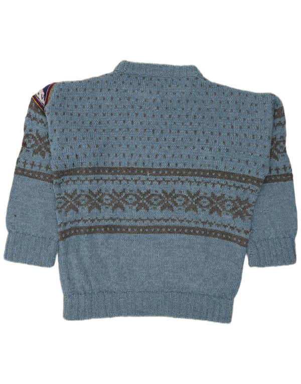 Vintage Herre Boat Neck Jumper Sweater Large Blue Fair Isle
