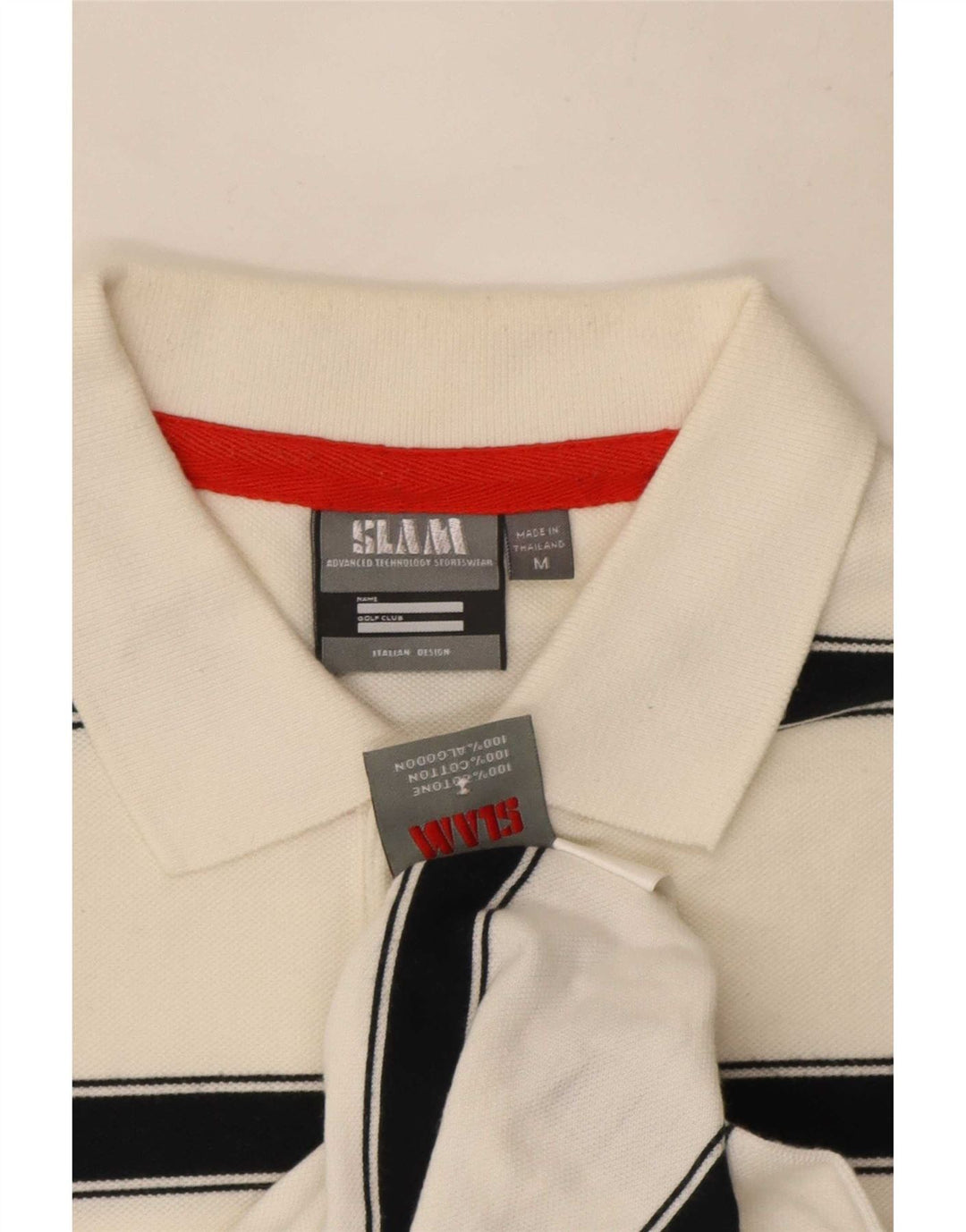 Slam herre poloshirt Medium hvid stribet bomuld