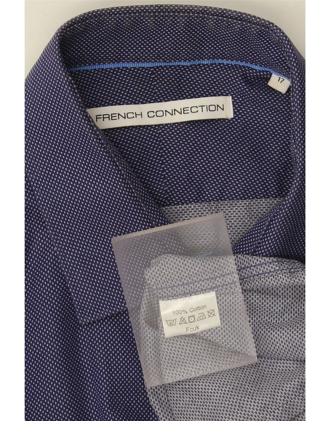 French Connection Herreskjorte str. 17 XL Marineblå plettet bomuld