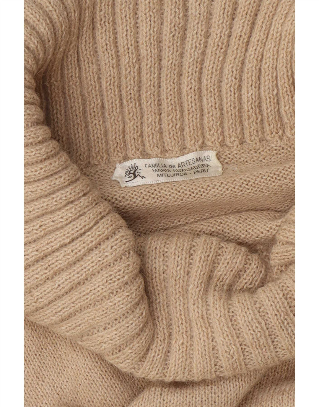 Vintage Dame Roll Neck Jumper Sweater UK 12 Medium Beige Fair Isle