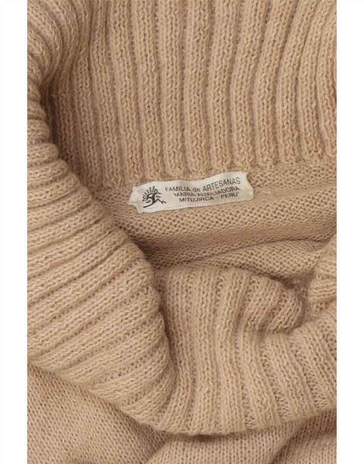 Vintage Dame Roll Neck Jumper Sweater UK 12 Medium Beige Fair Isle