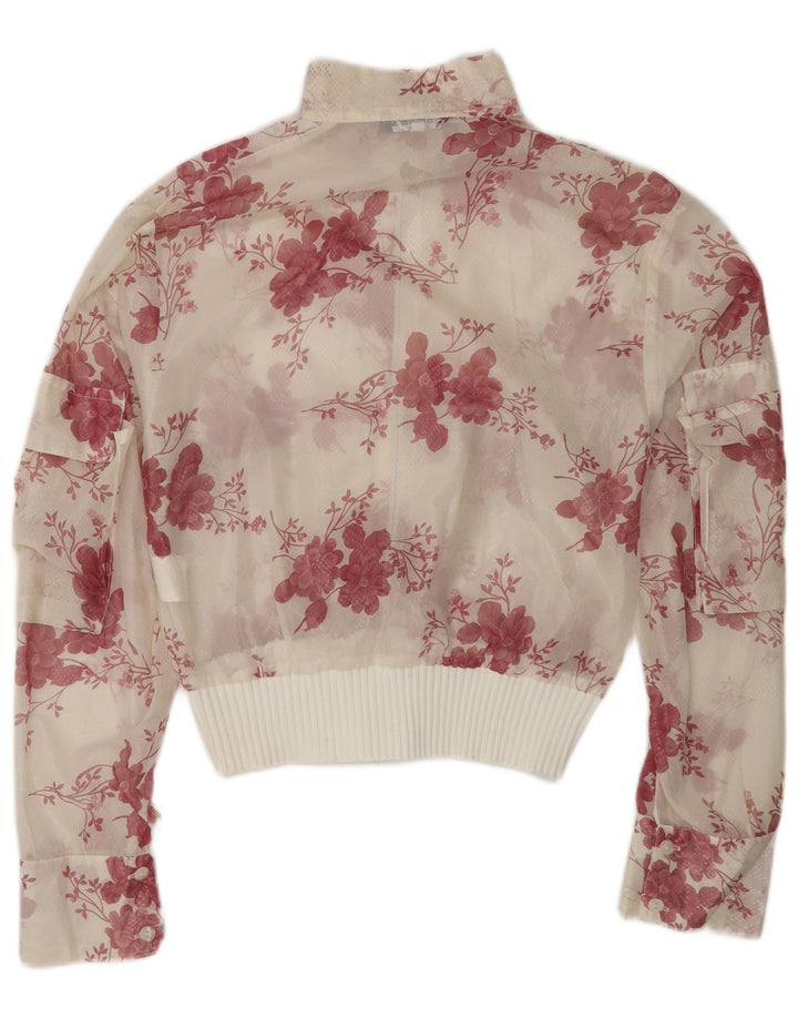ROMAN'S Womens See Through Crop Shirt Blouse UK 14 Medium Off White Floral