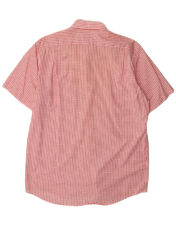 Lacoste Mens Short Sleeve Shirt Size 42 Large Pink Gingham Cotton