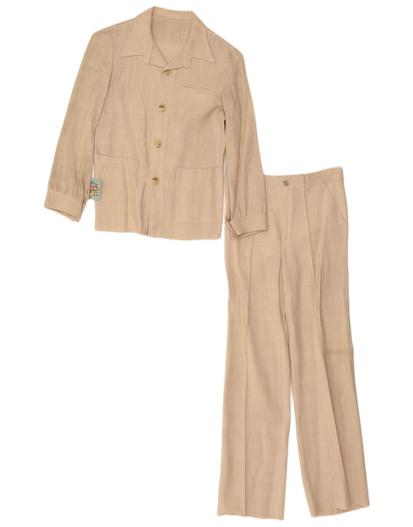Vintage jakkesæt til kvinder med 4 knapper, 2 dele EU 34 XS W26 L26 Beige Viscose