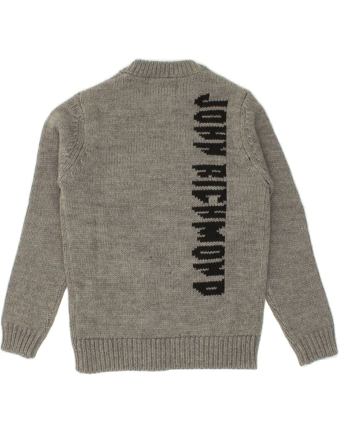 RICHMOND Boys Graphic Crew Neck Jumper Sweater 7-8 Years Grey Acrylic Vintage Richmond and Second-Hand Richmond from Messina Hembry 