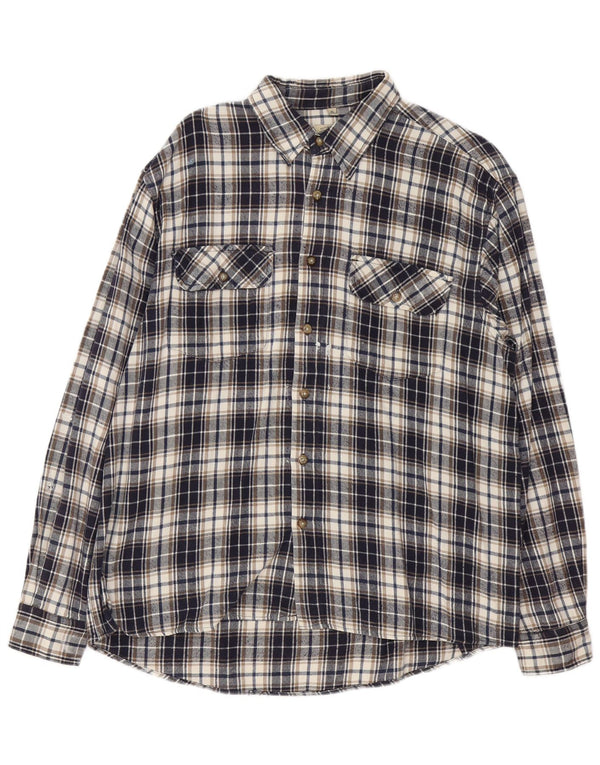 Vintage flannelskjorte til mænd XL marineblå ternet bomuld