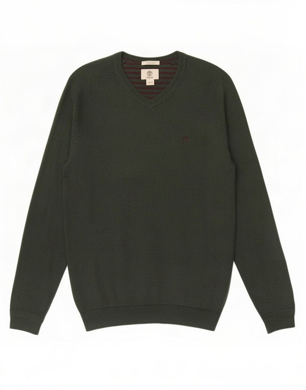 Timberland Mens Slim Fit V-Neck Jumper Sweater Medium Green Wool