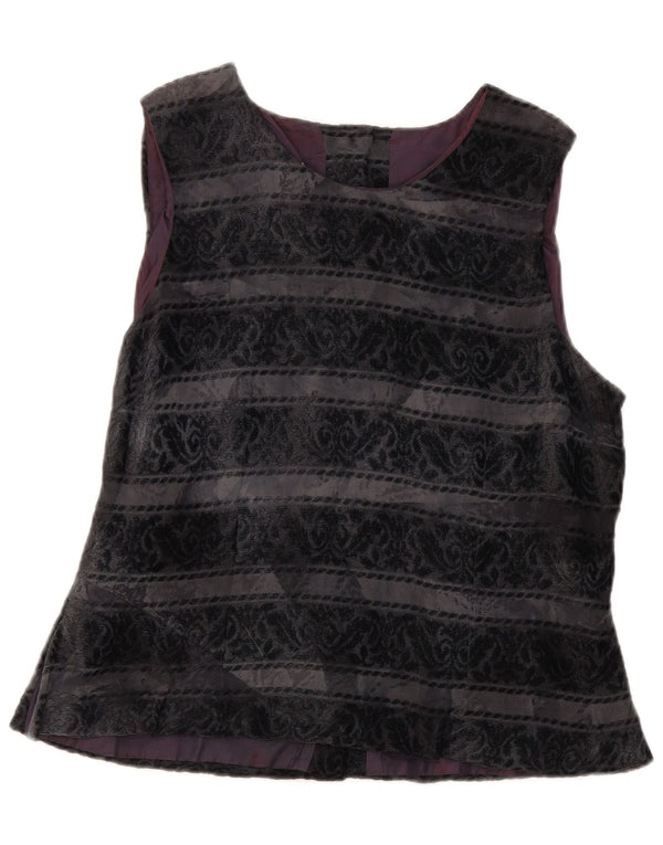 Michel Ambers Dame ærmeløs skjorte bluse UK 16 Large Black Paisley