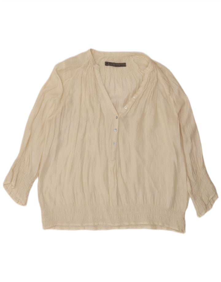 Zara Dame 3/4 ærmet Oversized bluse Top UK 6 XS Beige