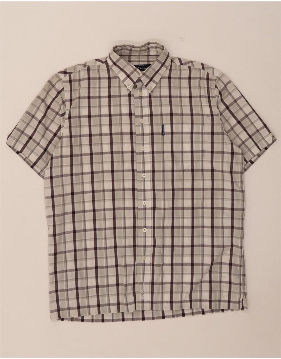 Ben Sherman kortærmet herreskjorte mellemgrå ternet bomuld