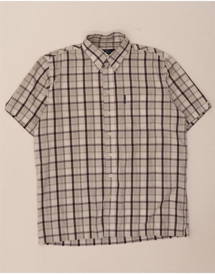 Ben Sherman kortærmet herreskjorte mellemgrå ternet bomuld