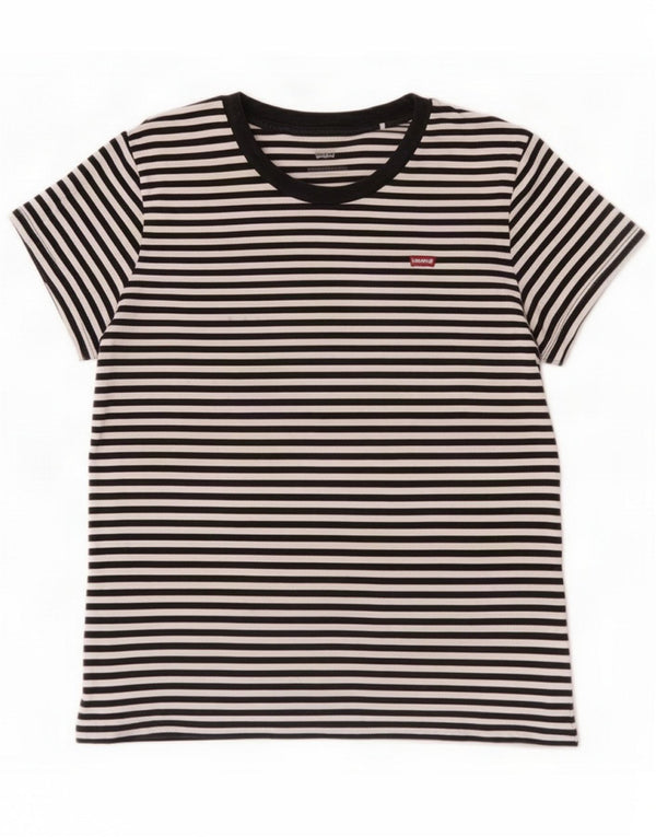 Levi's Dame T-Shirt Top UK 14 Medium Sort Stribet Bomuld