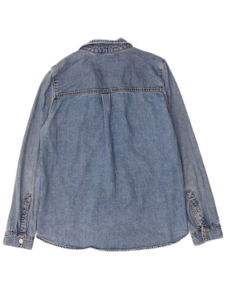 Zara Dame Denim Shirt UK 14 Medium Blue Cotton