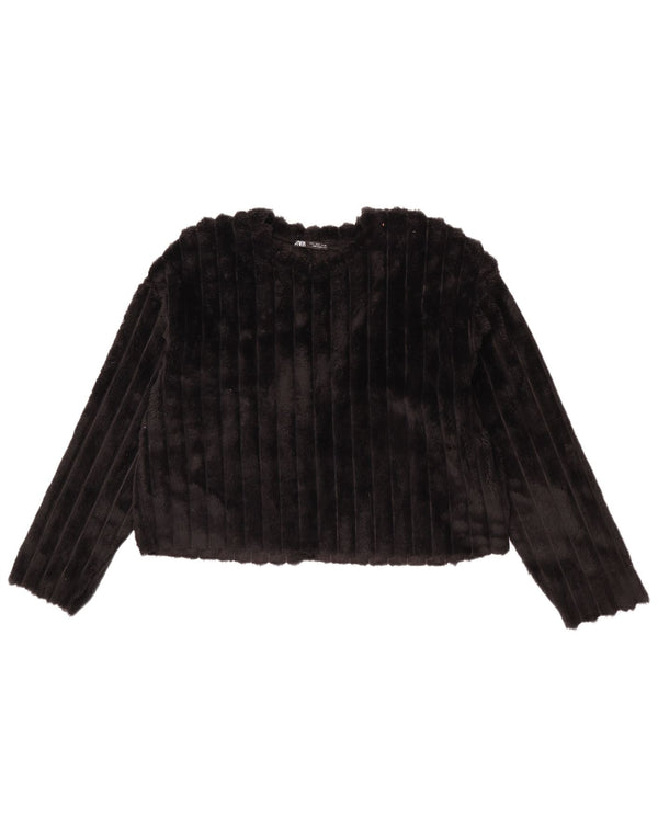 Zara Womens Crop Oversized Fleece Jumper UK 8 Small Black Polyester