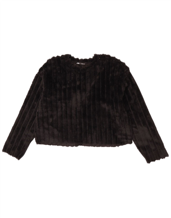 Zara Womens Crop Oversized Fleece Jumper UK 8 Small Black Polyester