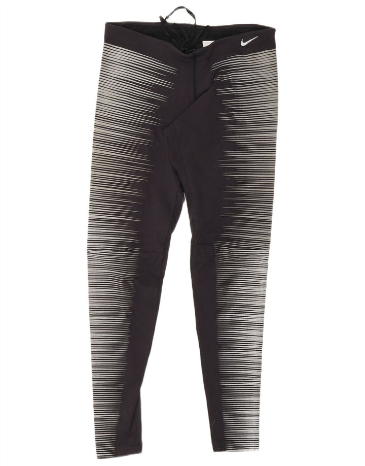 NIKE Dame Dri Fit Leggings UK 8 Small Grey Pinstripe Nylon
