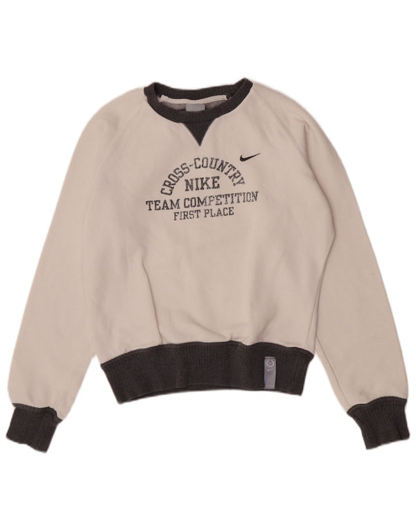 Nike Dame Grafisk Sweatshirt Jumper UK 8/10 Small White Colourblock