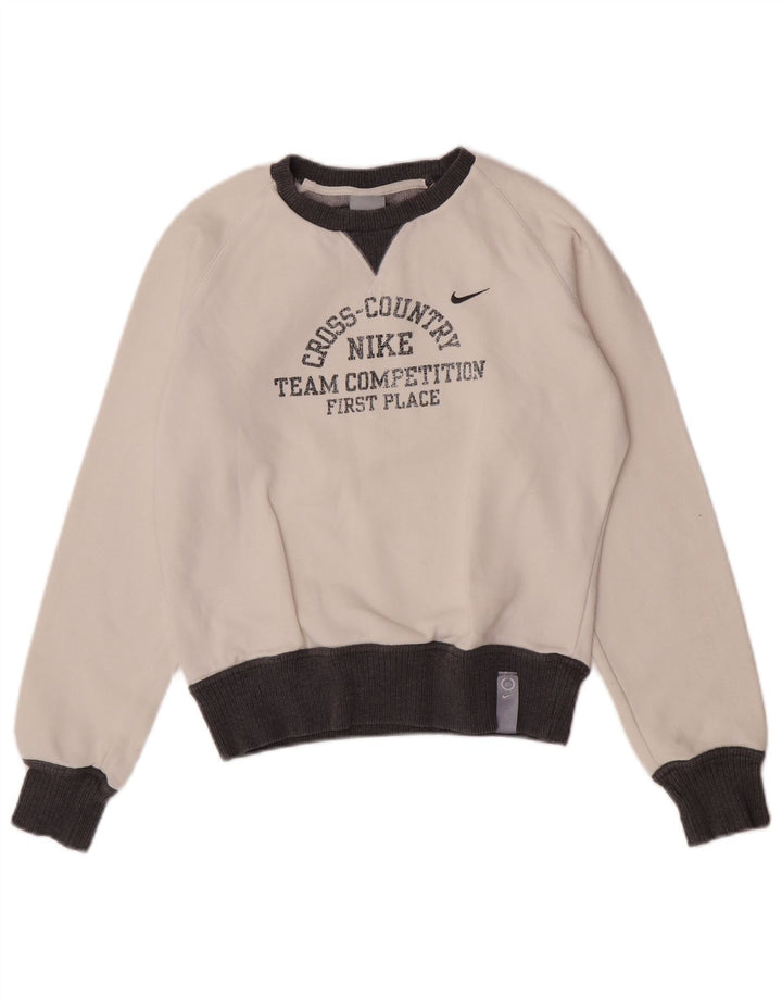 Nike Dame Grafisk Sweatshirt Jumper UK 8/10 Small White Colourblock