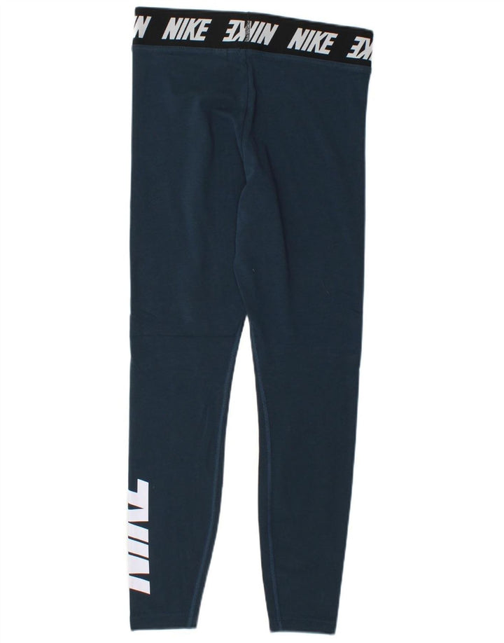 NIKE Womens Graphic Leggings UK 12 Medium  Navy Blue Cotton