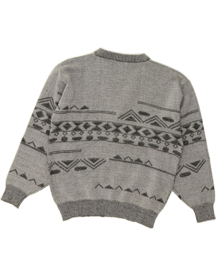 VINTAGE Mens V-Neck Jumper Sweater IT 48/50 Medium Grey Geometric Acrylic Vintage Vintage and Second-Hand Vintage from Messina Hembry 