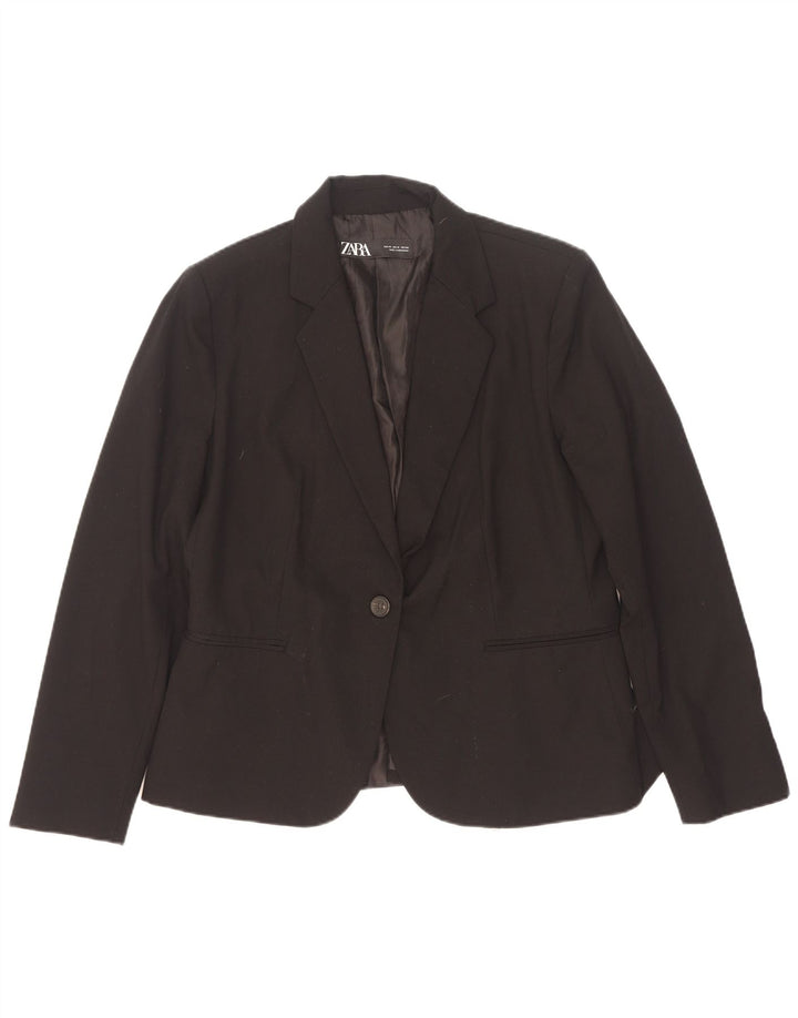Zara Dame 1 Knap Blazer Jakke EU 44 XL Sort Polyester