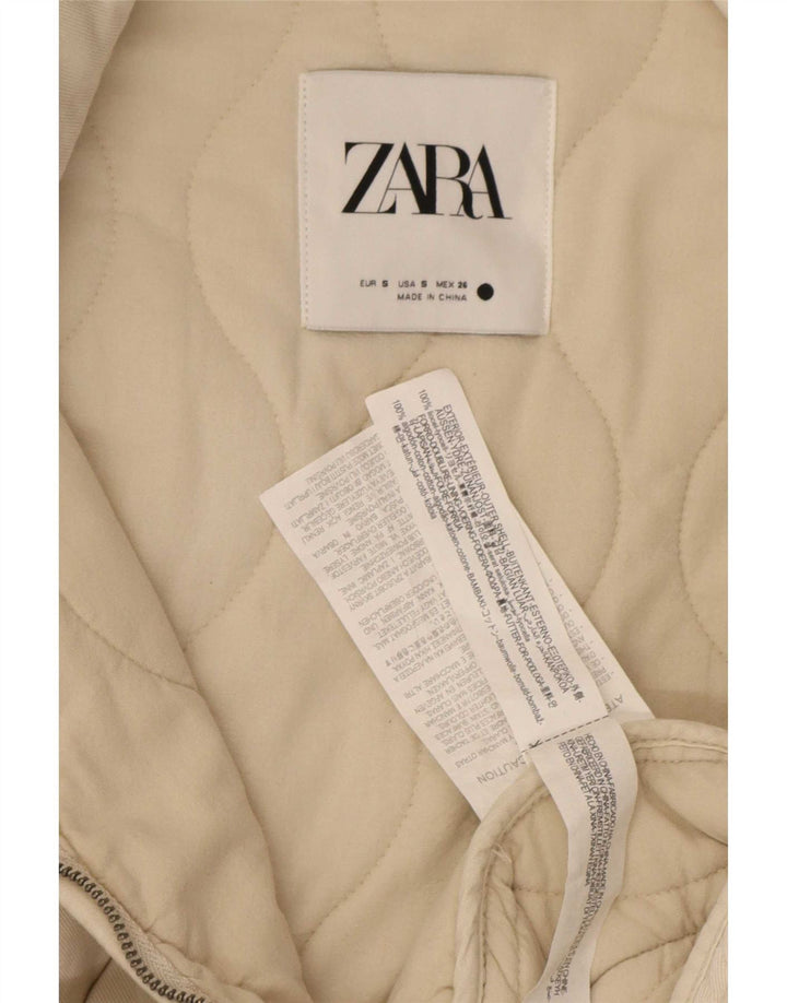 Zara Dame Oversized Quiltet Jakke UK 10 Small Beige Bomuld