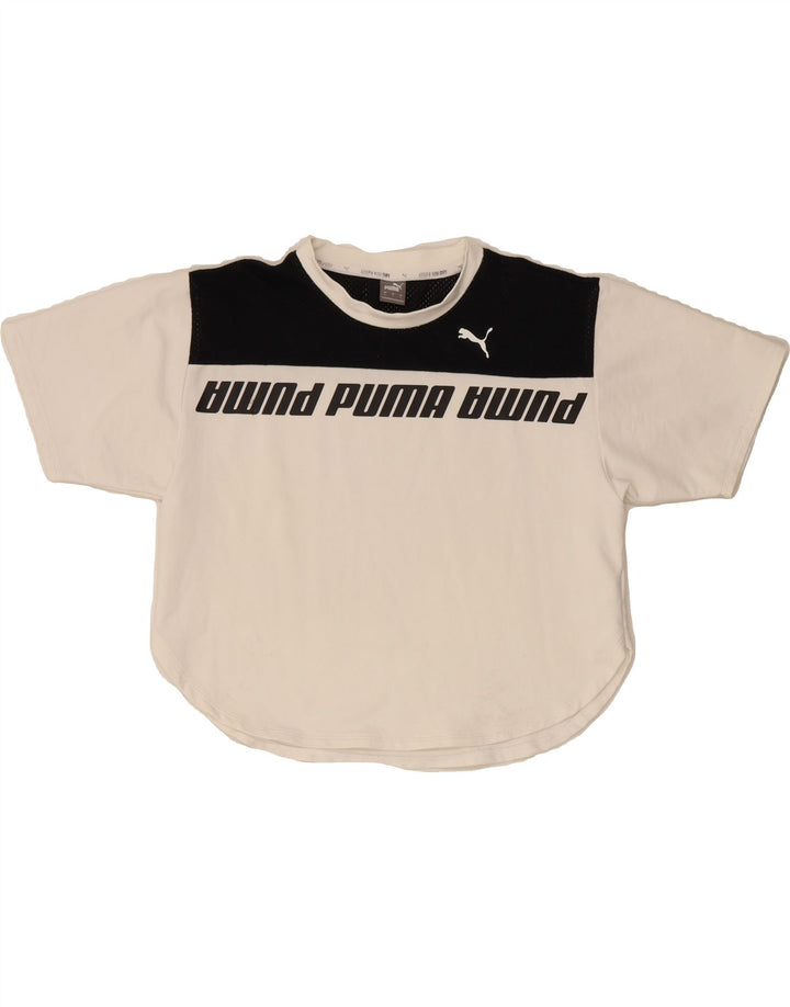 PUMA Womens Oversized Graphic T-Shirt Top UK 10 Small White Colourblock Vintage Puma and Second-Hand Puma from Messina Hembry 