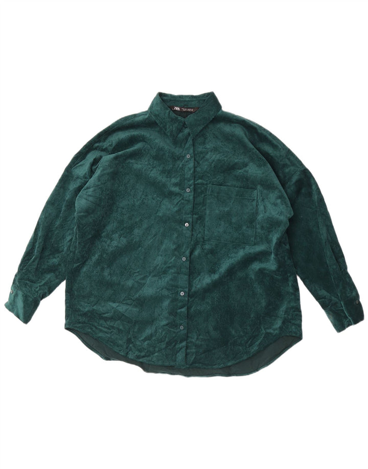 Zara Dame Oversized Corduroy Shirt UK 14 Medium Green Polyester