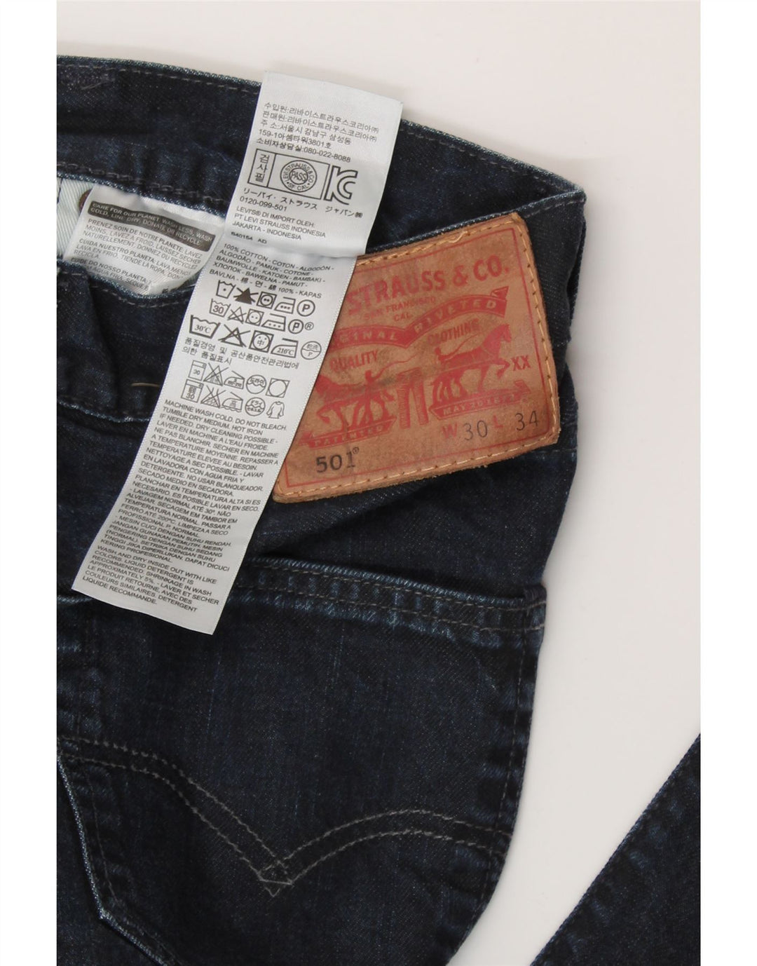 LEVI'S Herre 501 Straight Jeans W30 L34 Marineblå Bomuld