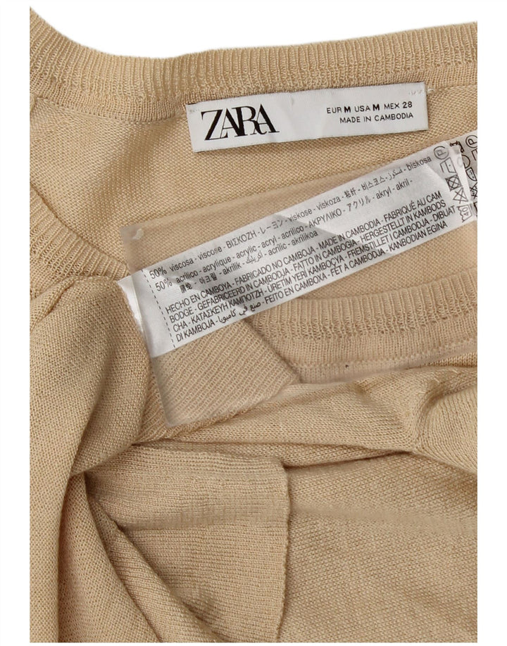 Zara Dame Boat Neck Jumper Sweater UK 14 Medium Beige Viscose