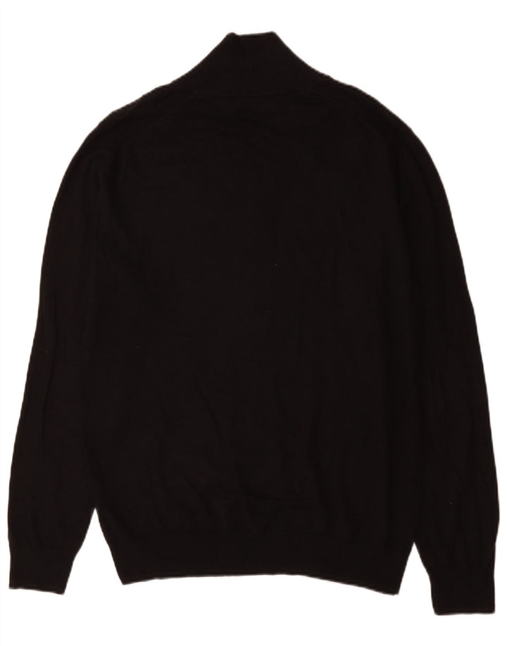 Reiss Herre Button Neck Jumper Sweater Stor Sort Bomuld