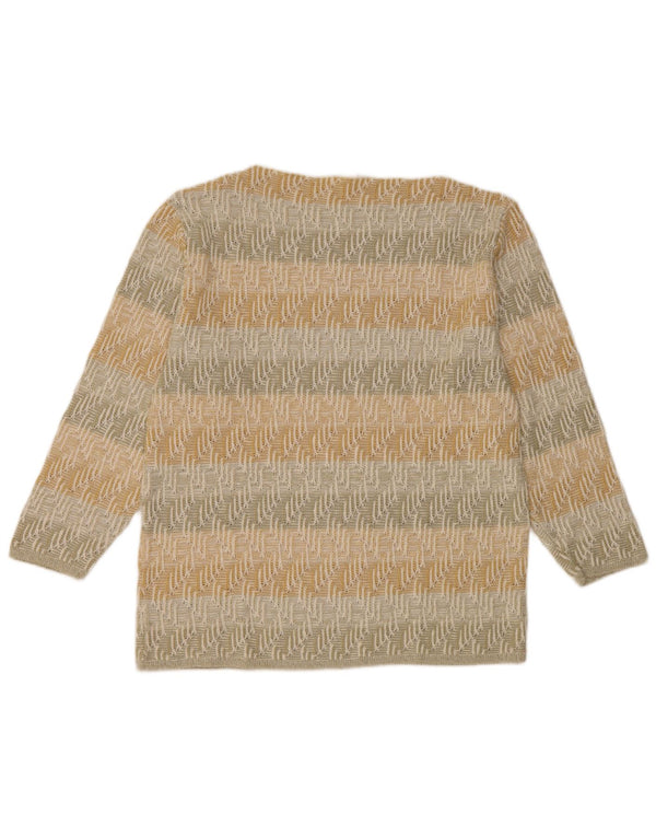 Vintage Kvinders Boat Neck Jumper Sweater UK 14 Stor Beige Geometrisk Akryl